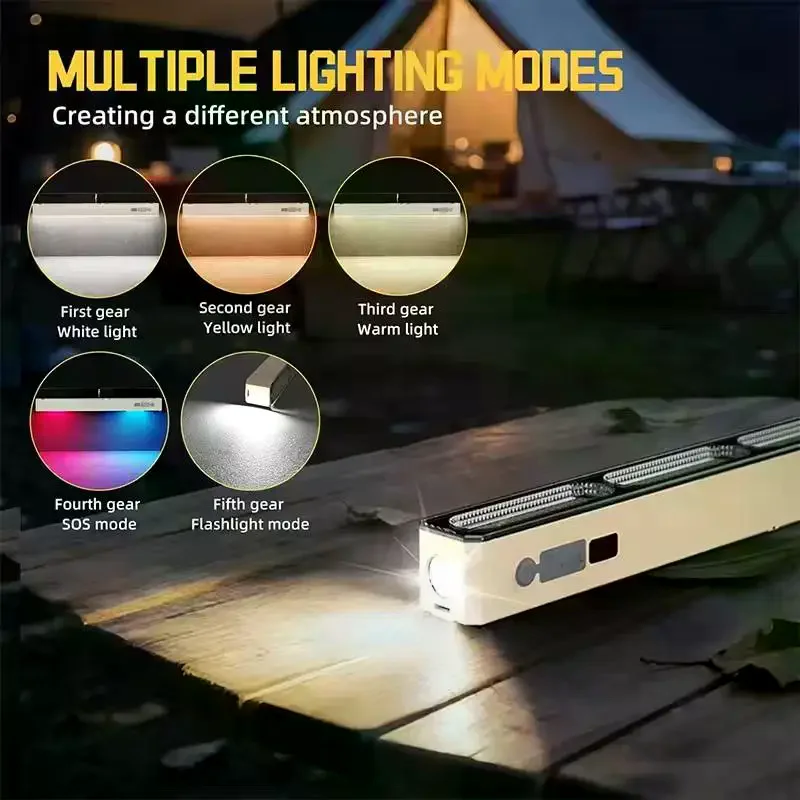 LED Magnetic Work Light Portable Camping Lamp With Hook USB Rechargeable High Power Work Emergency Lamp Bar Outdoor Lighting