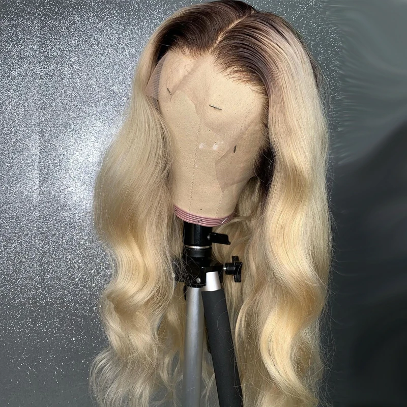 26 inch Long Ombre Blonde 180Density Soft Body Wave Lace Front Wig For Black Women BabyHair Glueless Preplucked Heat Resistant