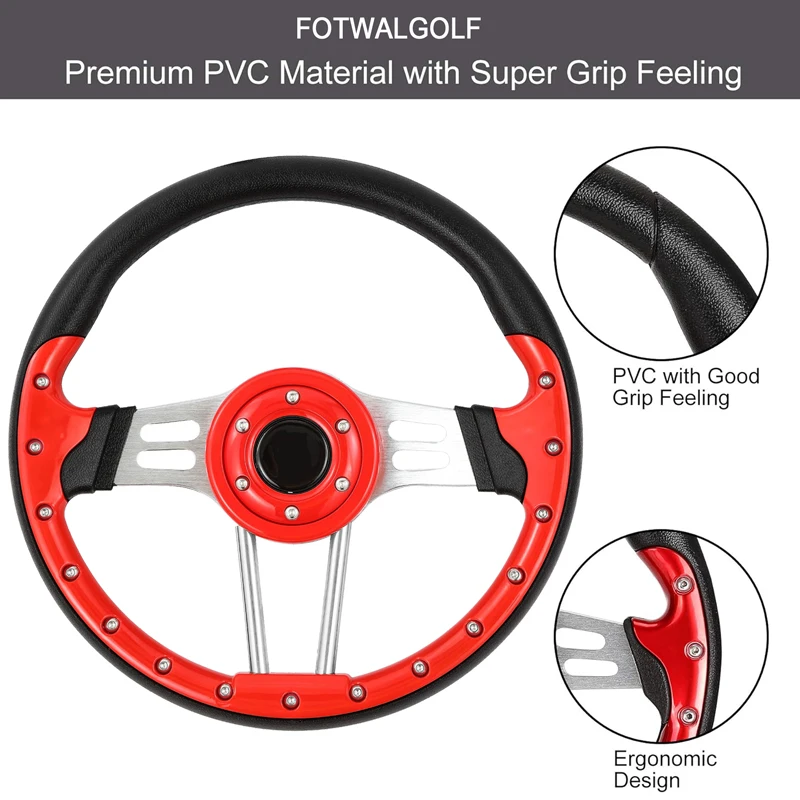 FOTWALGOLF Golf Cart Steering Wheel 12.6”/320mm for Club Car DS and Club Car Precedent EZGO Yamaha Golf Carts,Red