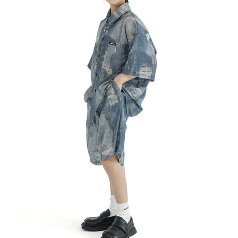 Imitation Denim Shirt Clothing Set Outdoor Summer Wear  New Children's Home Cartoon Fashion From  Years Old Boy Outfit Top