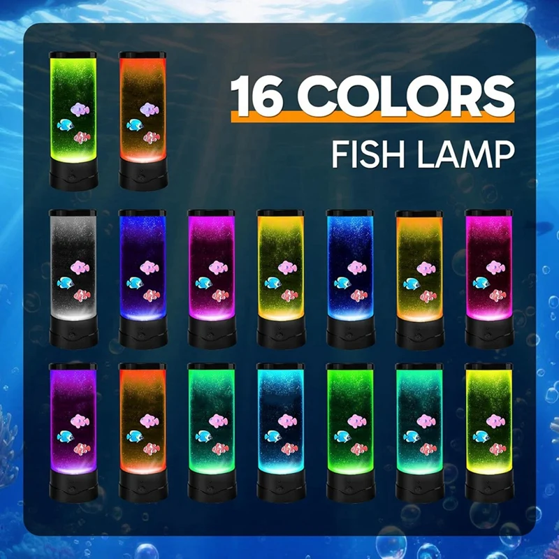 LED Aquarium Bubble Fish Tank Lamp, Birthday Gifts for Adults Kids Teens, Relaxing 16 Color Remote Fake Fish Retail