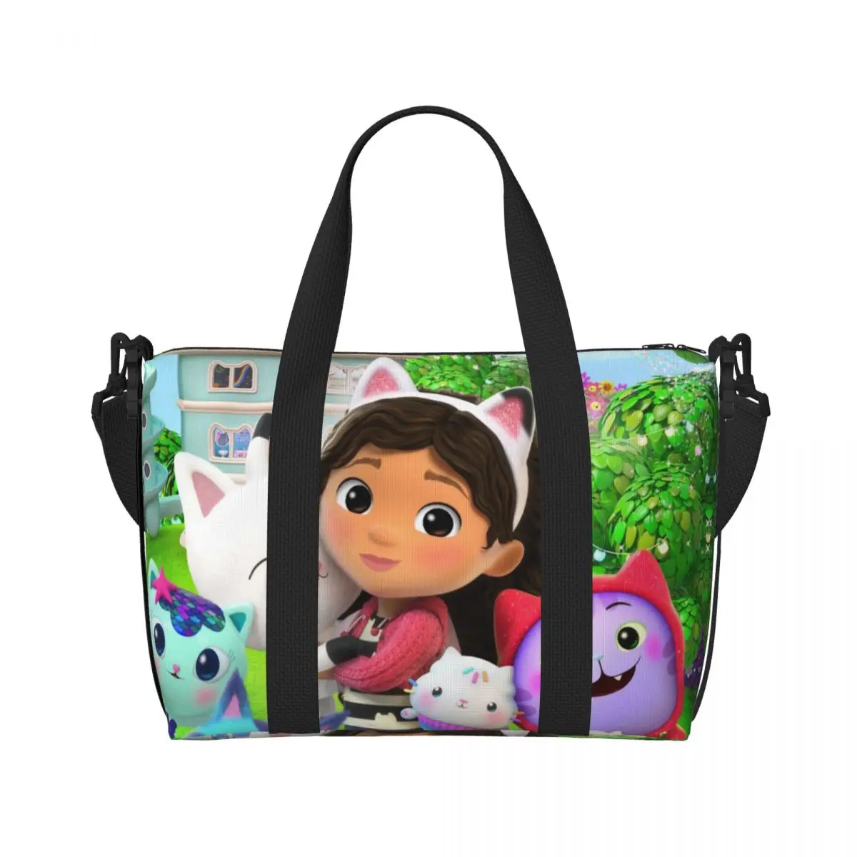 Custom Gabbys Dollhouse Tote Bag Women Large Capacity Cartoon Mermaid Beach Gym Shoulder Travel Bag