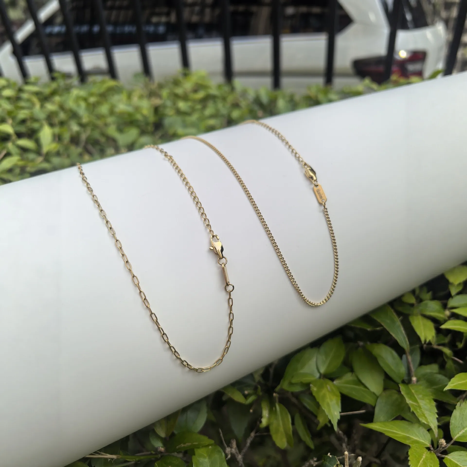 Fully Welded Pure Titanium Collarbone Chain Necklace, 1.8mm/2mm.0*470mm Oval Link Chain Gold-Plated Color-Fast Titanium Necklace