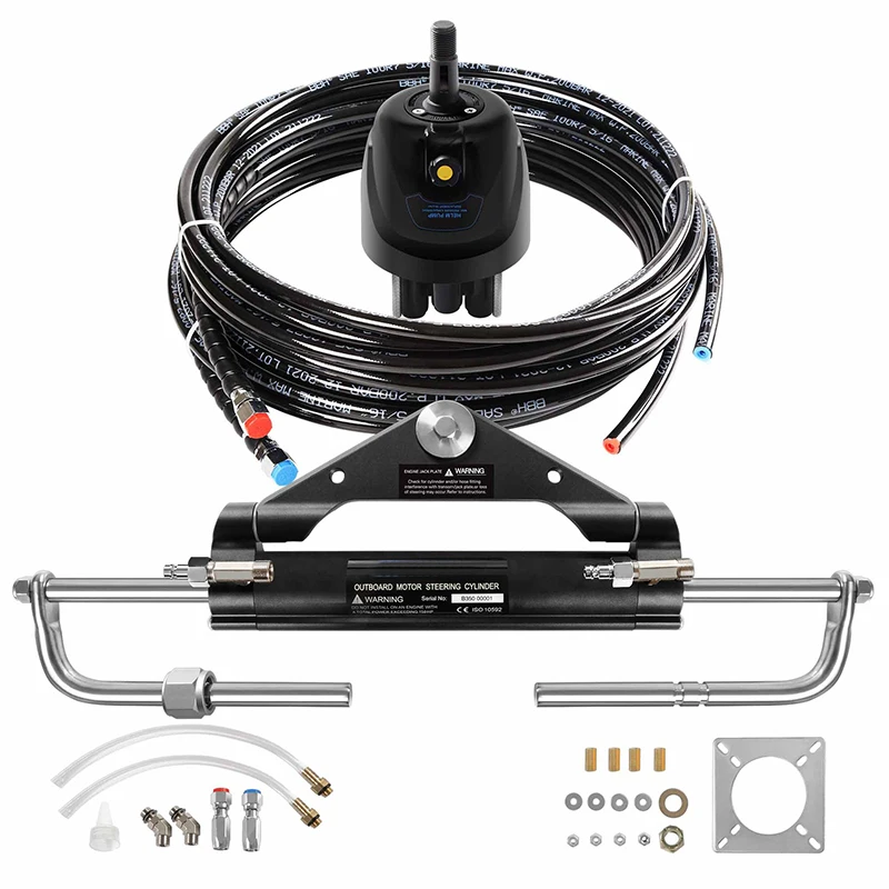 BHS-350 Outboard Hydraulic Steering System 350 HP 26 feet Stainless Steel Cylinder, Helm Pump, Hose, Steering Wheel Boat Yacht