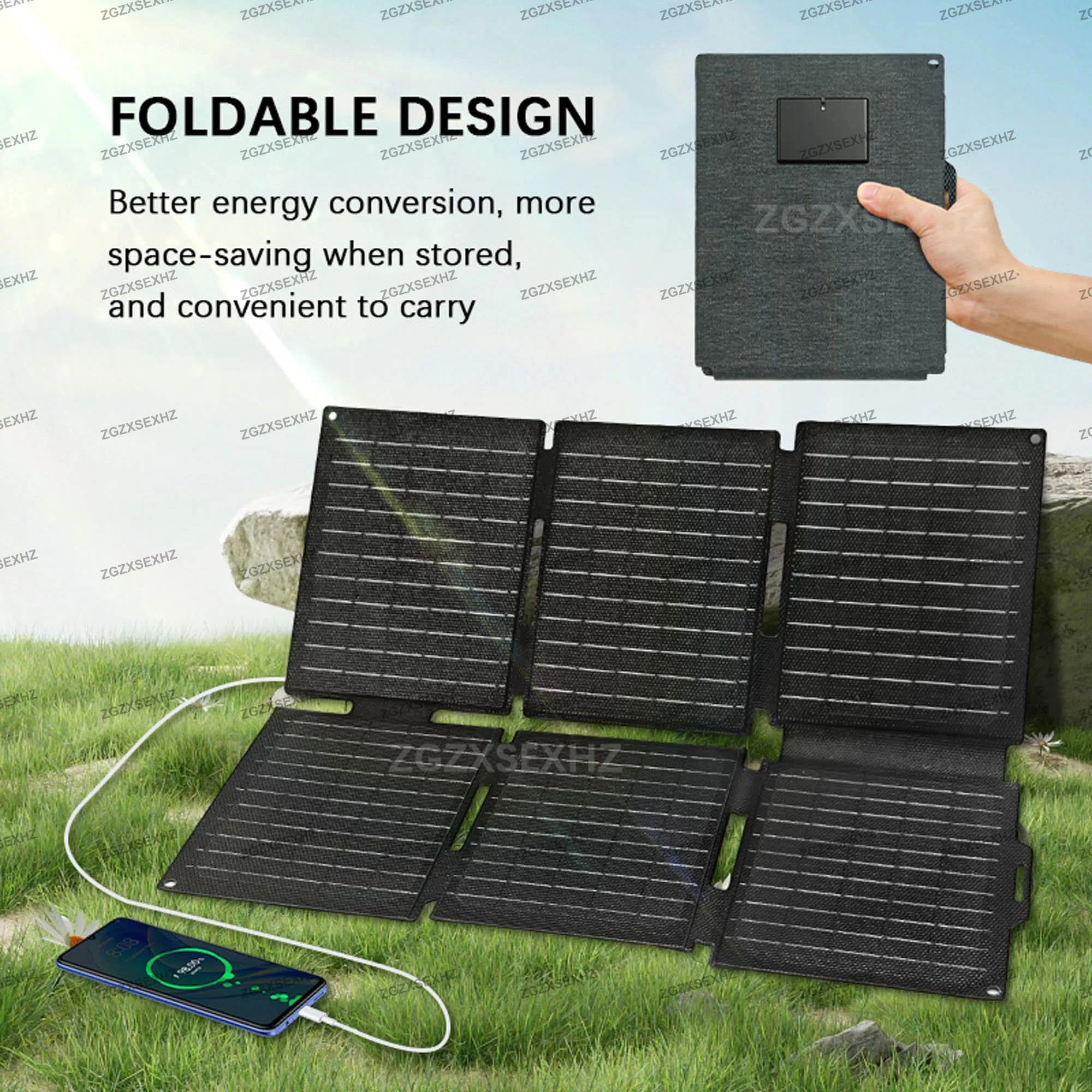 30 واط المحمولة طوي ETFE شاحن لوحة طاقة شمسية للتخييم في الهواء الطلق مقاوم للماء مع بطارية الطاقة الشمسية USB للهواتف لقارب RV