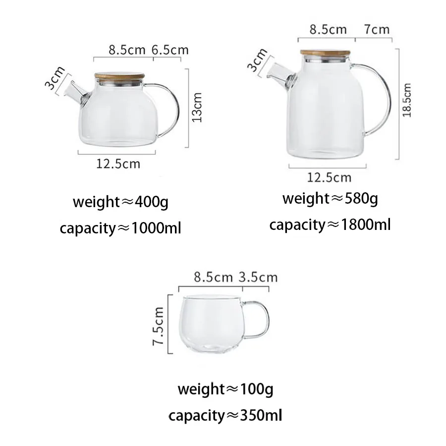 1L/1.8L Borosilicate Glass Teapot Set Clear Teapots With Cup Removable Filter Spout Drinkware For Loose Leaf Blooming Tea