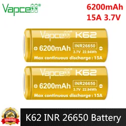 Oryginalna bateria Vapcell K62 INR 26650 6200mAh o największej pojemności 15A 3.7V akumulator litowy wielokrotnego ładowania do latarki VapeMod zabawka