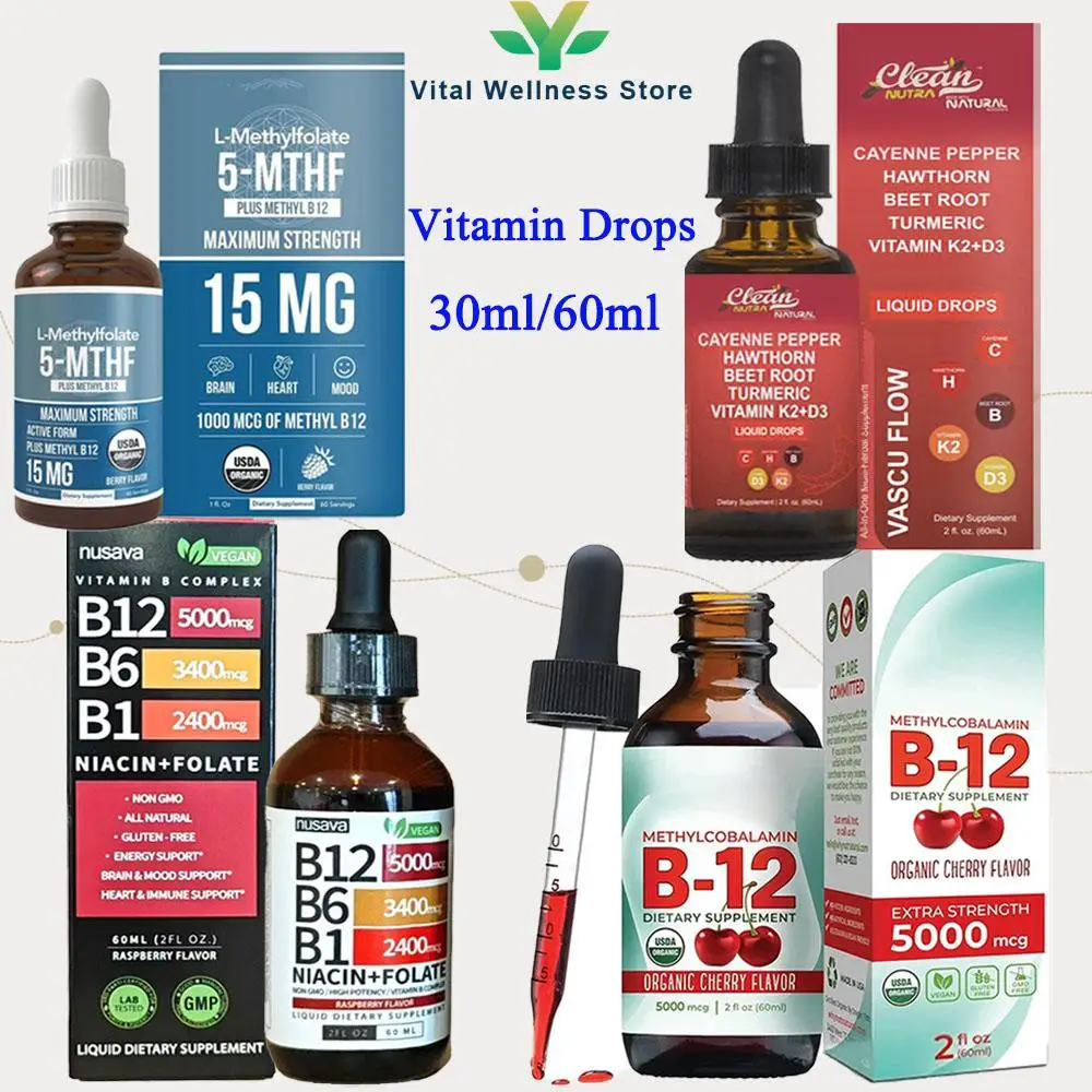 

Vitamin B6 Vitamin B12 Liquid Drops Vitamin K2+D3 Drops,Strong Bones Healthy Heart & Immune Enhancement Muscle Recovery 30/60ml