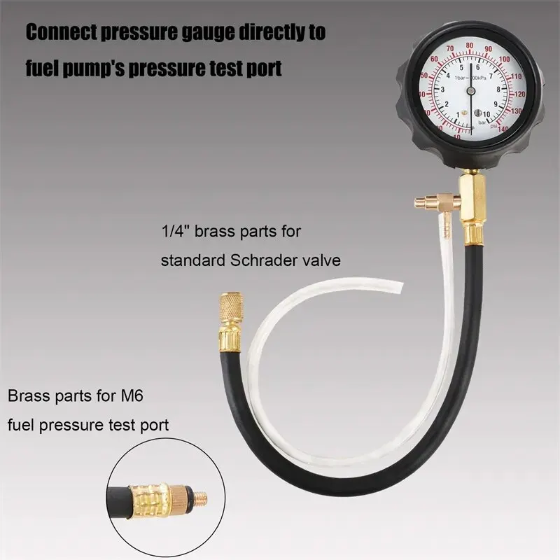 Fuel Pressure Tester e Gauge Kit, Motor Automotivo Injector, Pump Test, Motocicleta Gasolina, Injeção de Gás, Manômetro, Tool Set, 140PSI