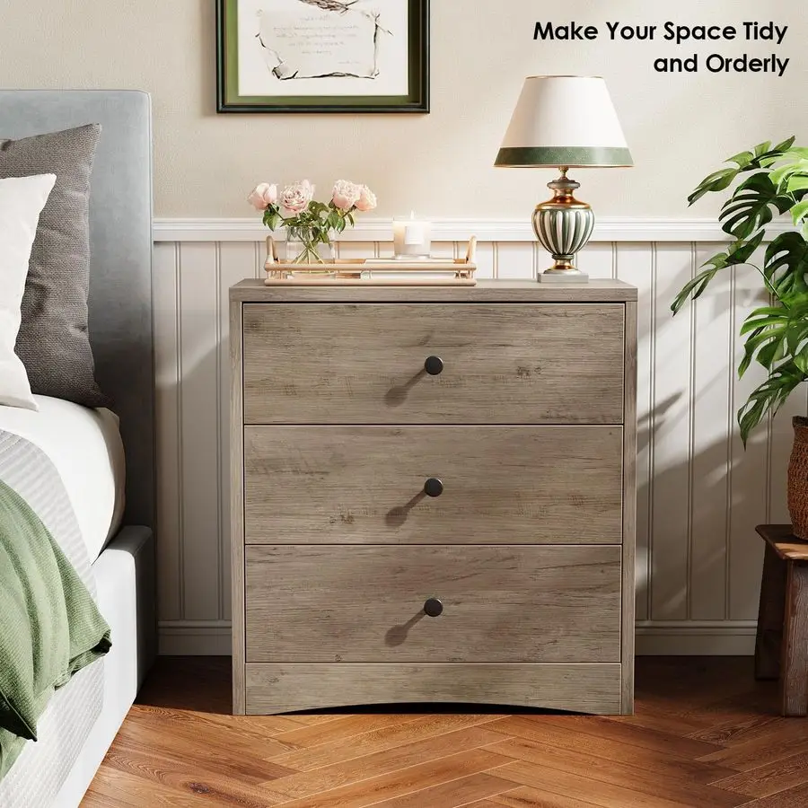 Mesitas de noche, mesita de noche de madera de granja con 3 cajones de almacenamiento, cómoda pequeña de madera, mesita de noche para Be