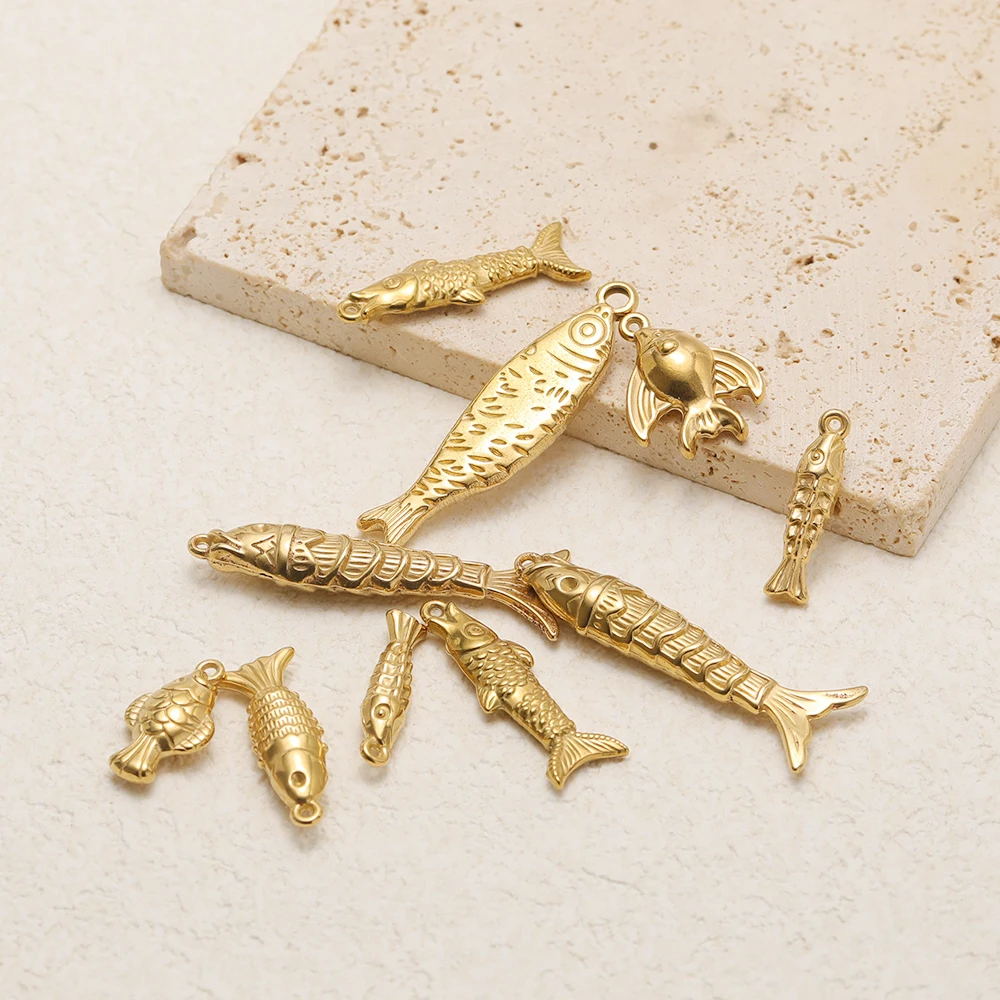 5 Stück Edelstahl-Anhänger in verschiedenen Stilen mit marinen Fischmotiven für DIY-Schmuck, Halsketten, Anhänger, Ohrringe, Armbänder – Detail 3