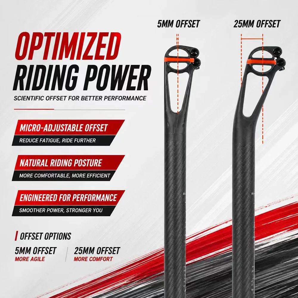 TOSEEK Ultralight Carbon Fiber Bike Seatpost 5/25mm Setback Hollow Design for Road MTB Bicycle