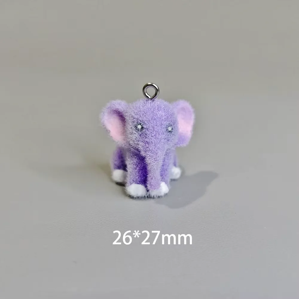 20Pcs 3D Flocking Resin Elephant Charms Cartoon Plush Dolls Pendant for Necklaces Earrings Making DIY Jewelry Accessories