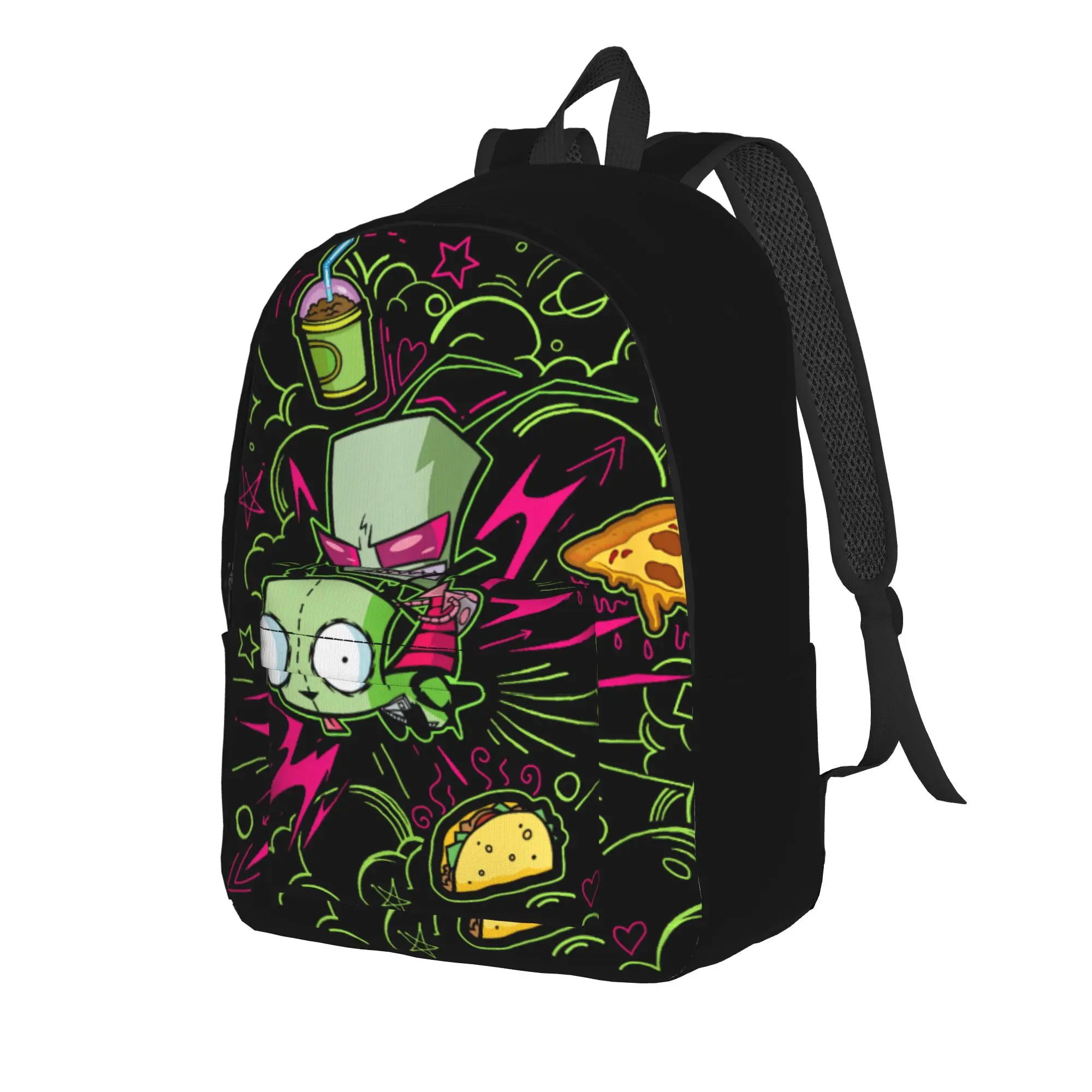 Invaders Zims Riding Gir Retro Neon Doodle Mayhem Backpack for Men Women Cool High Travel Daypack College Shoulder Bag Sports