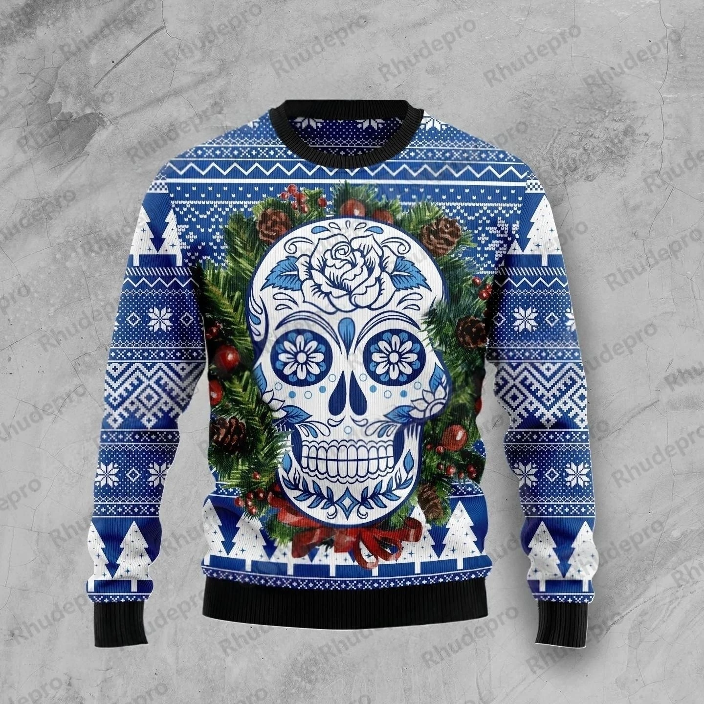 Autumn Winter Unisex Casual Knit Pullover Sweater SkeletonMerry Christmas Skull 3D Printed Men's Ugly Christmas Sweater