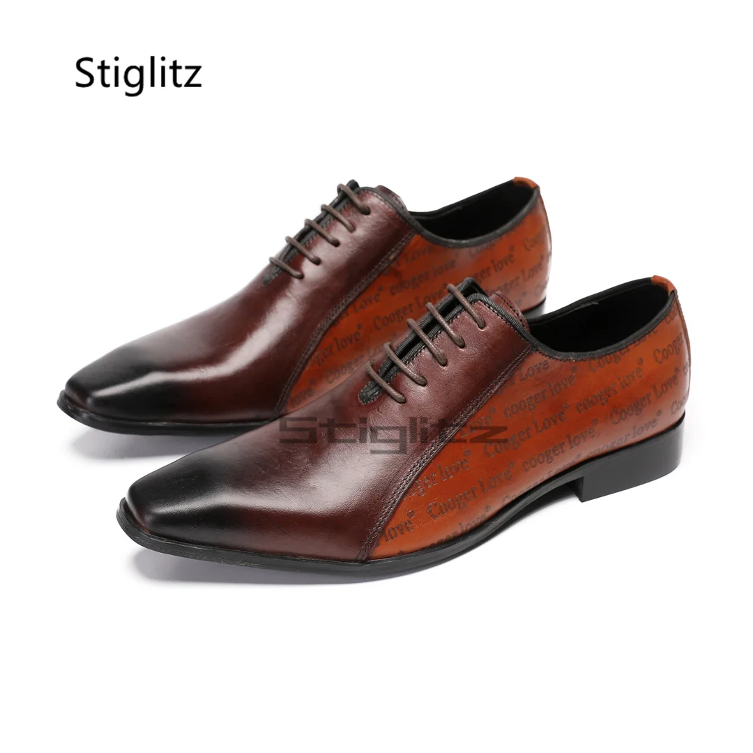 

Genuine Leather Patchwork Business Shoes for Men British Style Small Square Toe Lace Up Work Office Dress Shoes Mixed Colors