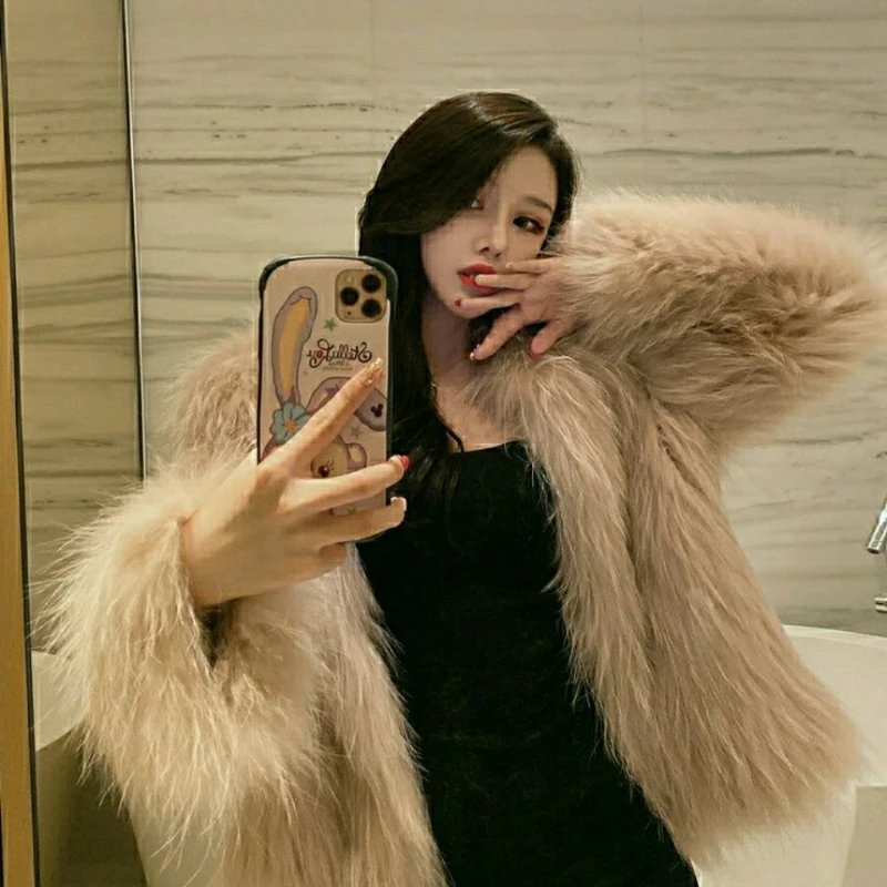 Winter Thick Faux Fur Women Y2K Streetwear V Neck Fluffy Warm Short Fur Jacket Female Elegant Faux Fox Fur Parkas JJ458