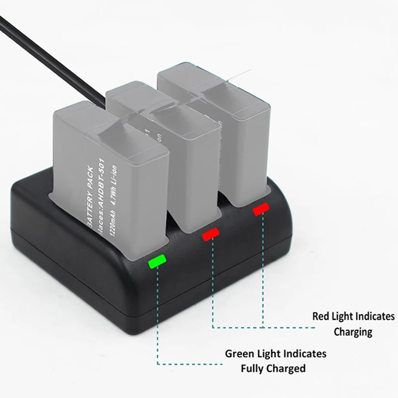 Go pro Hero 5 Battery Charger AHDBT-501 3-Slot Bateria Charger For Gopro Hero 7 6 5 Action Camera Accessories