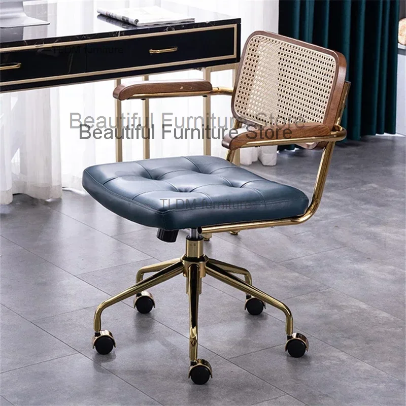 

modern Simple Office Chair Home Comfortable Computer Chair Office Chairs for Bedroom Rattan backrest Chair Retro Swivel Chair