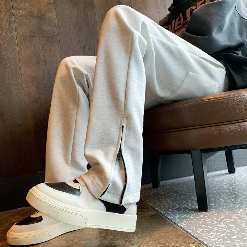 

Spring Autumn Men's Heavyweight American Style Zipper Leg Slim Fit Straight Casual Pants