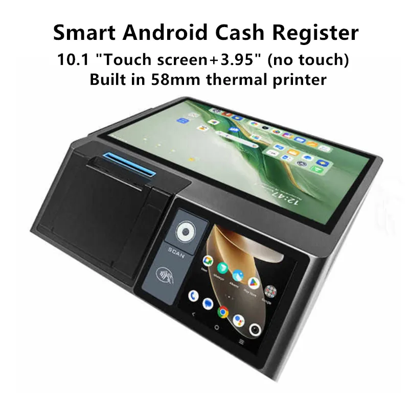 Dual Screen Android Cash Register Tablet Sales Point Small Ticket Machine Supermarket POS Terminal with NFC 58mm Thermal Printer