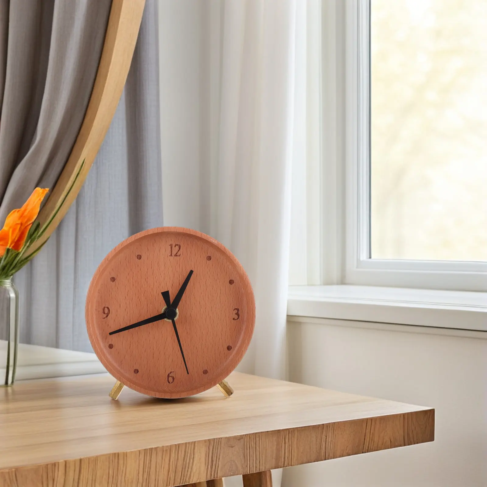 Solid Wood Analog Desk Clock Quiet Operation Minimalist Style Rustic Finish Large Clear Dial for Office Workspace Bedroom Table