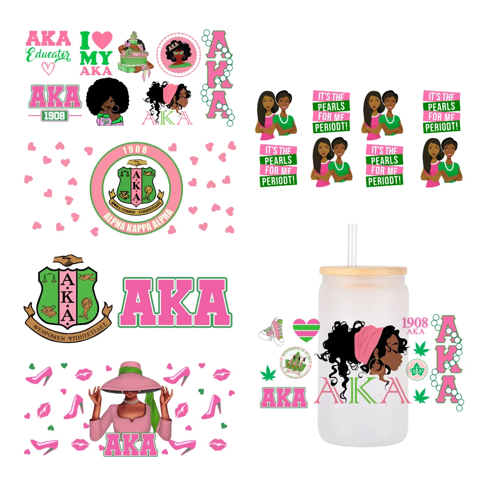 Alpha kappa alpha AKA Custom Labels DIY Logo UV DTF Sticker For 16oz Toys Transfer Decal Self Adhesive Sticker Libbey