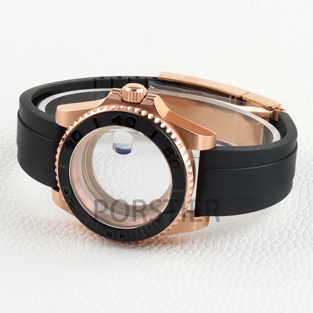 

40mm Rose Gold/Black/Gold Watch Case NH35 for Yacht-master Mod NH34 NH35 NH36 NH38 movement 28.5mm Dial Rubber Strap Waterproof