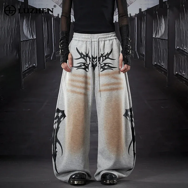 LUZHEN Pattern Vintage 2026 Original Tie-dyed New Loose Personalized Wide Leg Casual Pants Men's Elastic Waist Trousers JY9174