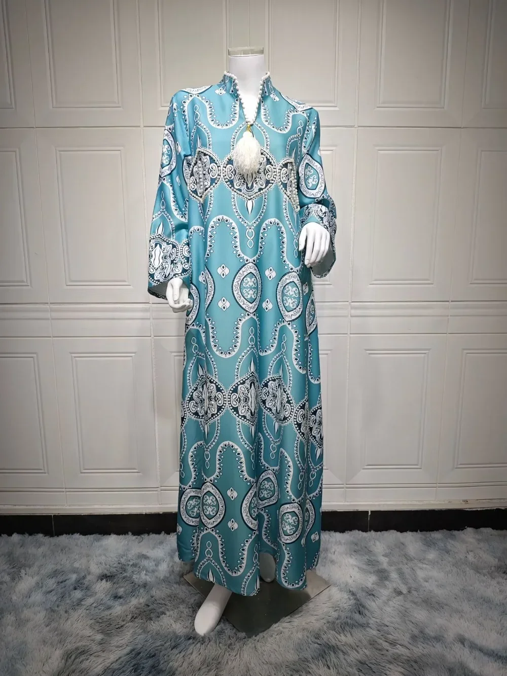 Muslim Women Print Dresses Abaya Eid Ramadan Arab Party Long Robe Morocco Dubai Kaftan Islam Tassels Vestidos Modest Abayas