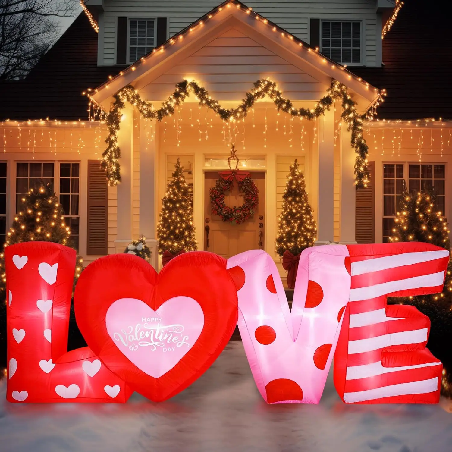 9 ft Valentines Day Inflatable Outdoor Decorations Love Letters with LED Lights, Blow Up Valentine Romantic Decor for Wedding Pr