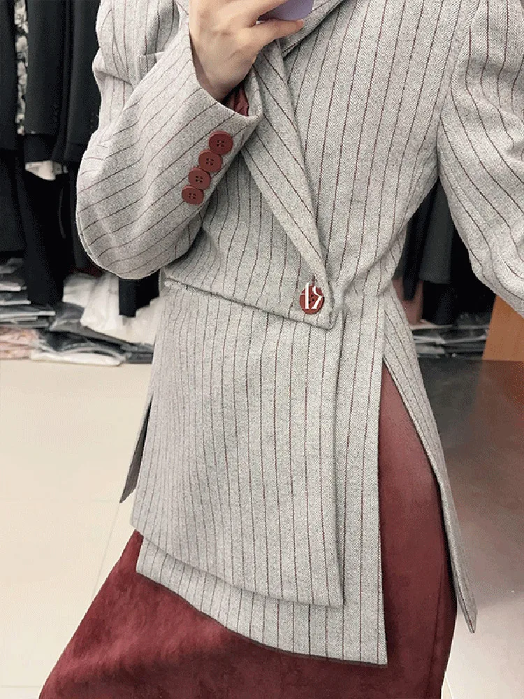 TWOTWINSTYLE Striped Printting  Asymmetrical Chic Blazer For Women Notched Collar Long Sleeve Slimming Blazer Female Fashion New