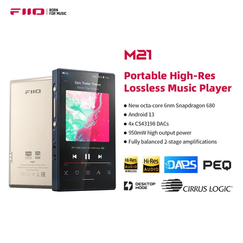 FiiO M21 Android 13 Reproductor de música de alta resolución MP3 con Snapdragon 680, CS43198*4 DAC, 950 mW de alta potencia de salida, PEQ