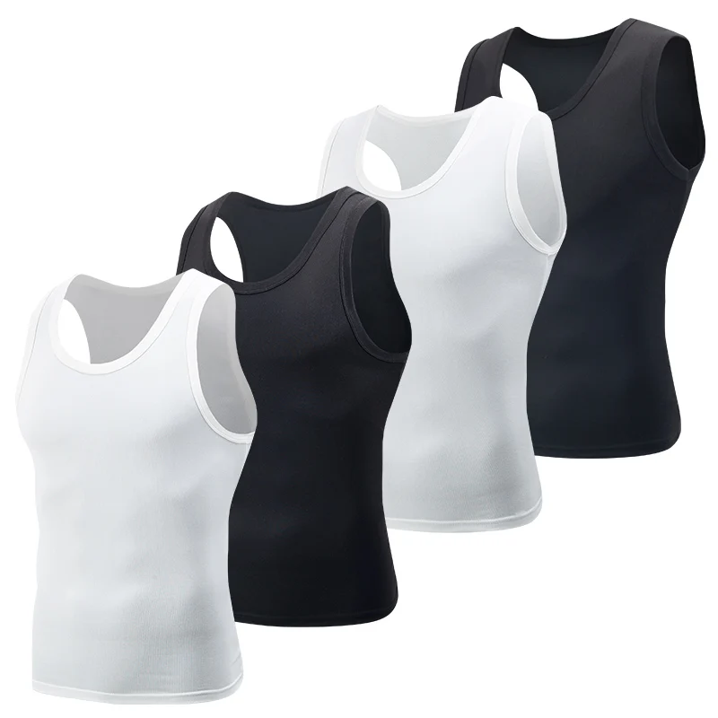 NewPcs Men's narrow shoulders and wide shoulders a variety of choices vest black and white classic color men's fitness running T
