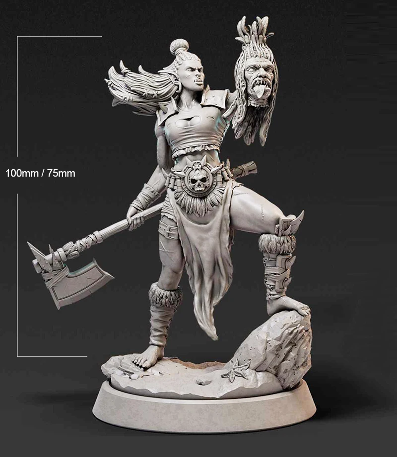 1/24 75mm 1/18 100mm Resin Model Kits Orc Female  Fighter Warrior Figure Unpainted No Color RW-035