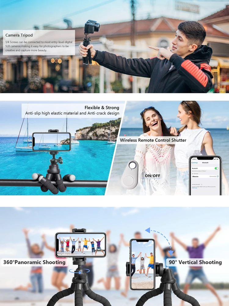 Mini Flexibles Oktopus-Stativ mit 360° Drehung ° Kugelkopf, 1/4-Zoll-Schraube, tragbarer Tischständer für GoPro-Kamera, Webcam, Smartphone, Vlogging – Detail 7