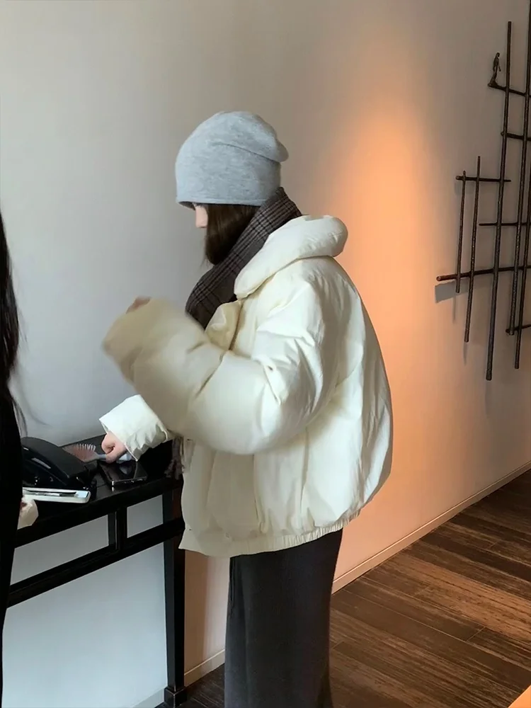 

Women's Cozy Fit down Jaet Bla Bean Humming 90 White Du down Puffer Coat Warm Bread Sle Collar Winter Outerwear