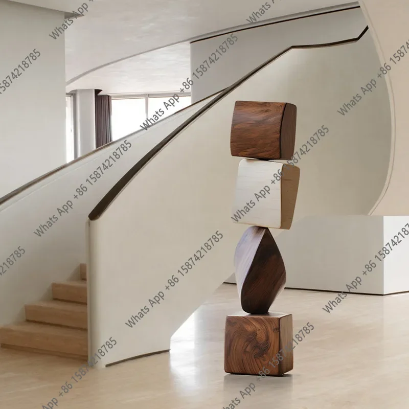 M30 Hotel Sales Office Wood Carving Floor Ornaments Porch Living Room Abstract Vertical Sculpture Artwork Decoration