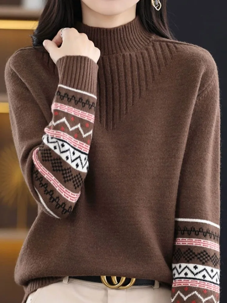 

Thiened Floral Knitwear Women's Base Layer Top Autumn Winter Casual Sle Long Sve Soft Camere Blend Woolen Sweater