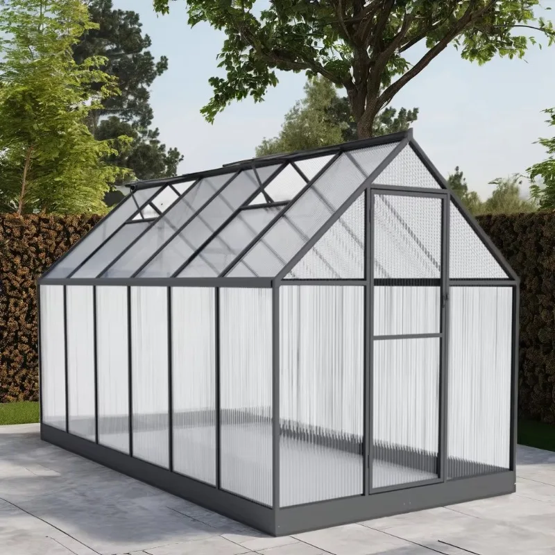 Sustainable outdoor polycarbonate multi-span greenhouse sunroom easy to assemble natural pressure treated wood growing space