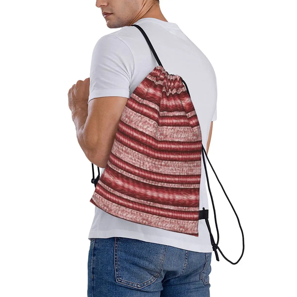 Striped Pattern With Fibrous Texture In Red Backpacks Fashion Drawstring Bags Sports Bag Book Bags for Travel Students