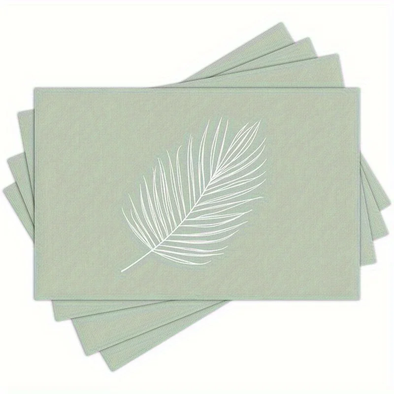 VIKAMA Palm Leaf Placemat Set of Four, Light Green Table Mats for Dining Table Decor, Bohemian Style Kitchen Table Cover
