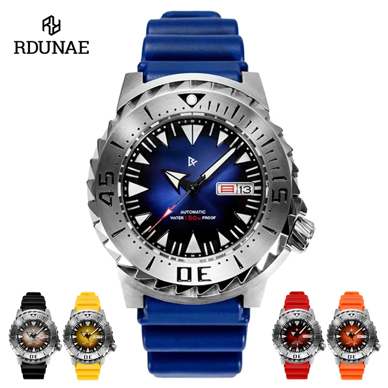 

RDUNAE Monster Watch For Men Blue New Diver Men's Mechanical NH36 Movement Sapphire Glass Automatic Watch brand Waterproof Clock