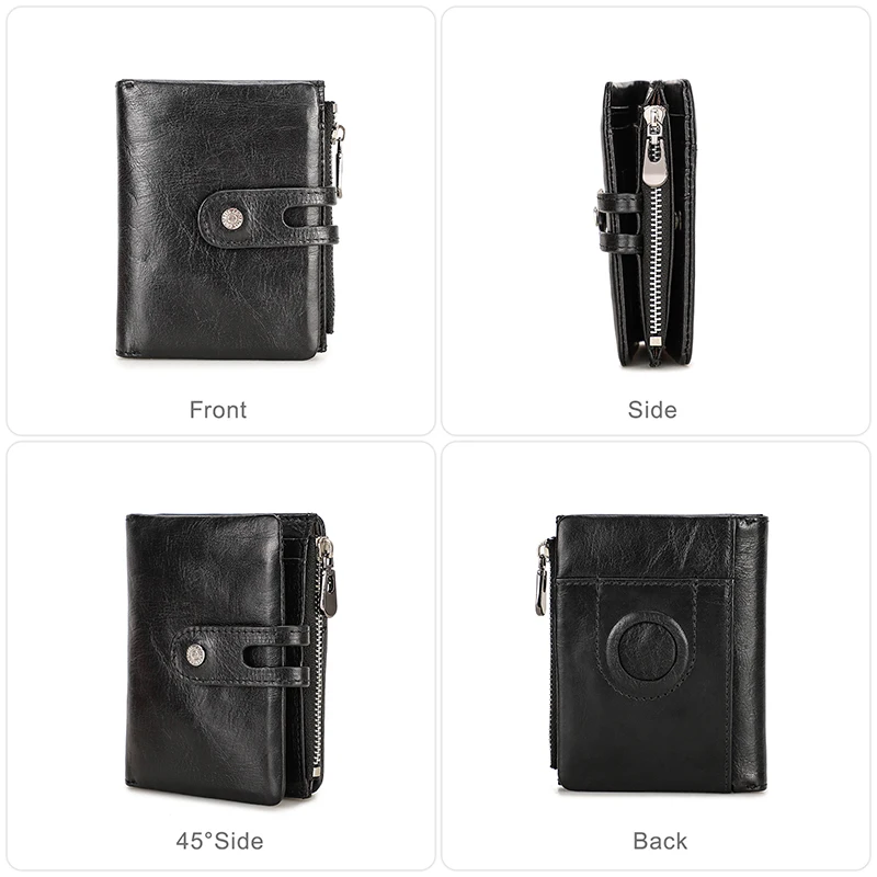 Cowhide Leather Women Wallets with Anti-lost Airtag Case Short Card Holder Hasp Zipper Coin Purse Ladies Wallets RFID Blocking