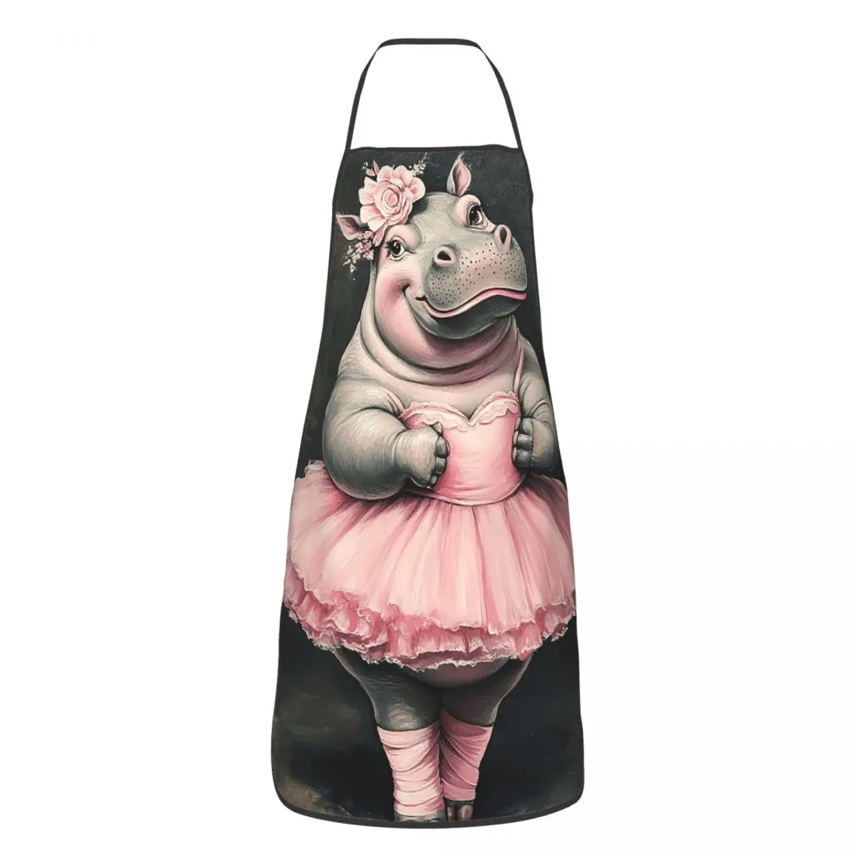 Retro Hippo Print Aprons Chef Baking Tablier Sleeveless Bib Kitchen Cleaning Pinafore for Women Men Painting