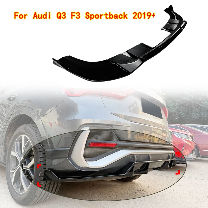 Für Audi Q3 F3 Sportback 2019+ Glänzend Schwarzer ABS Auto-Heckstoßstangen-Lippe & Spoiler Splitter Diffusor Karosserie-Kit