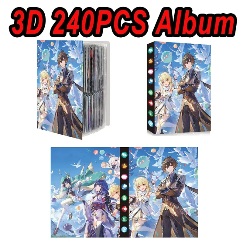 240 PCS Anime Genshin Impact Lumine Morax Beelzebul Cards Album Map Letter Holder Binder Notebook Cards Book Collection Folder