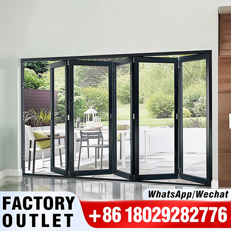 Oscaracso Exterior Negro Puertas de patio insonorizadas Sistema de puertas correderas plegables de acordeón Vidrio de aluminio Bi plegable de China