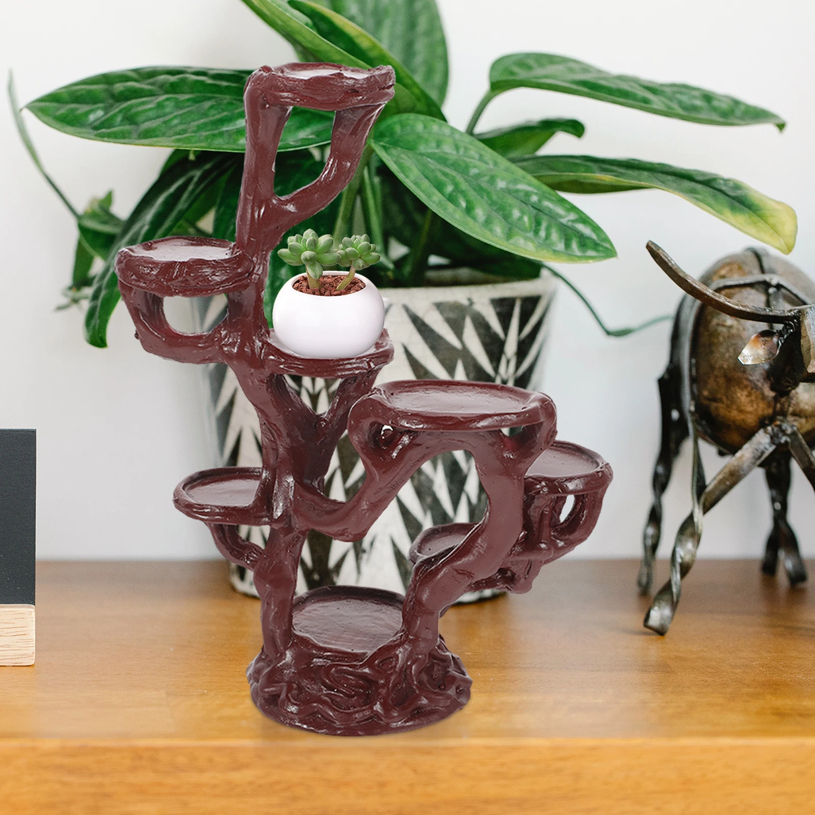 

Resin Plant Stand Multi Layer Indoor Outdoor Flower Pot Base Holder Durable Natural Color Stable Structure Long Service Time