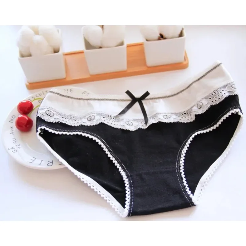 Lolita Style Lace Edge Bow Women\'s Cotton Underwear Comfortable Hip Wrap Cotton Crotch Girls\' Briefs  Underwear Women  Panties